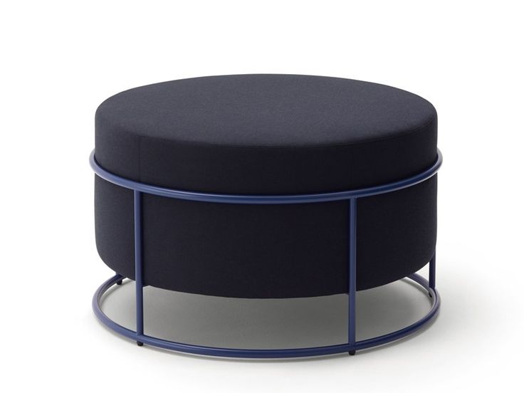 Modern Round Fabric Pouf with Metal Frame - Image 2