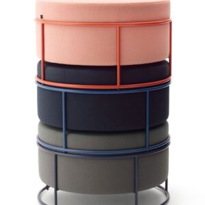 Modern Round Fabric Pouf with Metal Frame