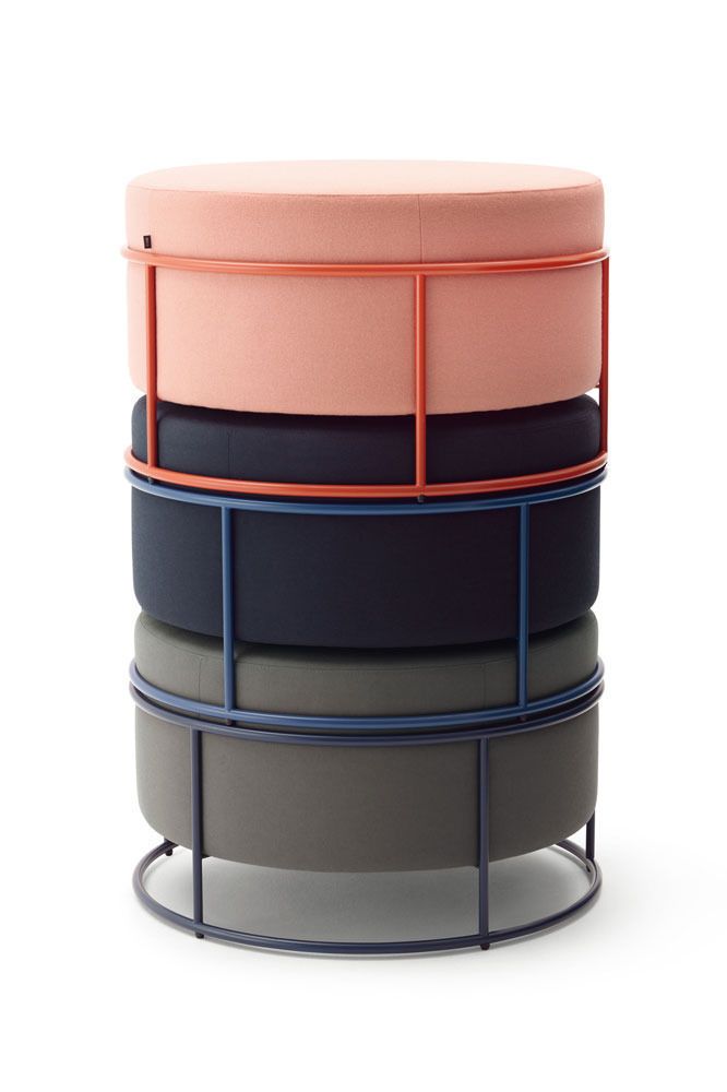 Modern Round Fabric Pouf with Metal Frame